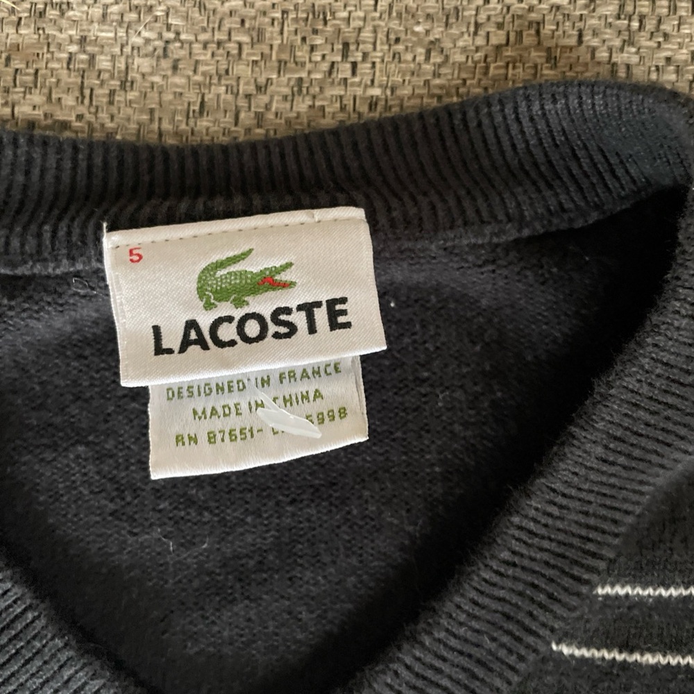 Lacoste Black V-Neck Sweater Classic Knit Design